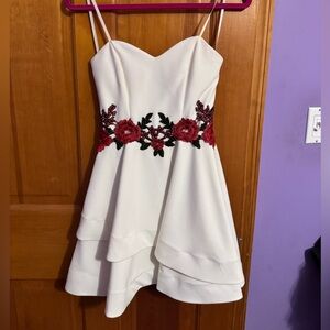 White Formal Dress with rose embroidery